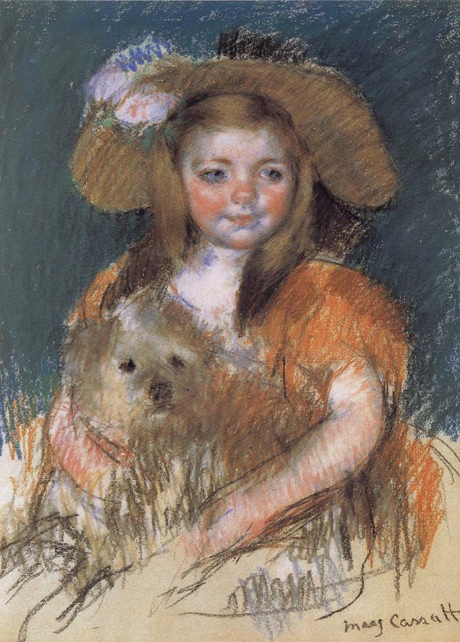 The girl holding the dog